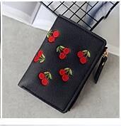 Mode Kvinder Kort Pung Pu Læder Kirsebær Broderi Møntpung Kortholdere Lady Girl Mini Money Bag