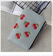 Mode Kvinder Kort Pung Pu Læder Kirsebær Broderi Møntpung Kortholdere Lady Girl Mini Money Bag