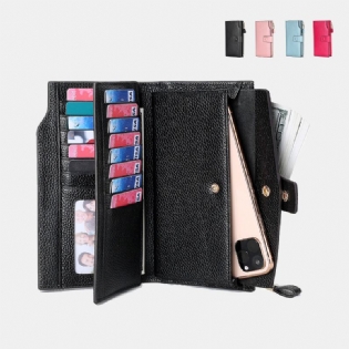 Unisex Ægte Læder Anti-tyveri Litchi Mønster 5.8 Tommer Telefontaske Clutch Pung Multi-slot Kortholder Pung