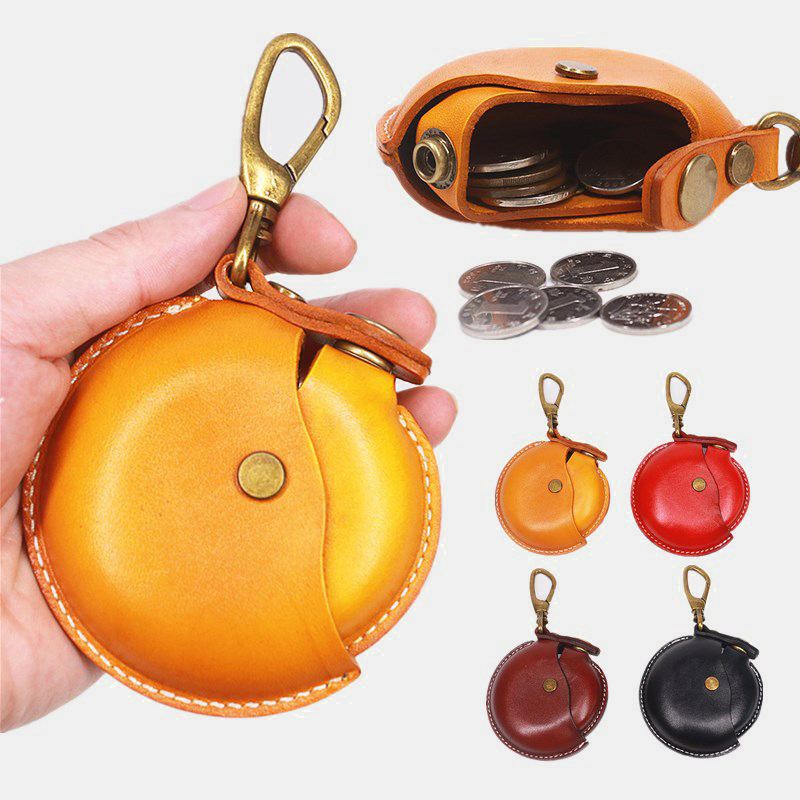 Unisex Ægte Læder Rund Form Creative Casual Coin Bag Opbevaringstaske Tegnebog