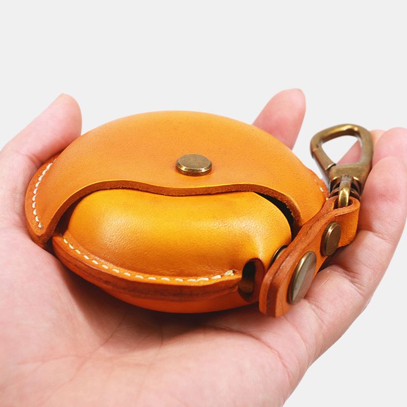 Unisex Ægte Læder Rund Form Creative Casual Coin Bag Opbevaringstaske Tegnebog