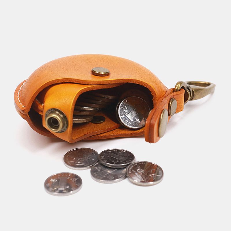 Unisex Ægte Læder Rund Form Creative Casual Coin Bag Opbevaringstaske Tegnebog