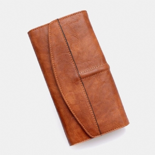 Unisex Imiteret Læder Retro Trifold Håndbærende Multi-slot 5.5 Tommer Telefon Clutch Taske Pung Tegnebog