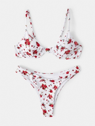 Blomsterprint Justerbare Stropper Summer Beach Bikini Sæt