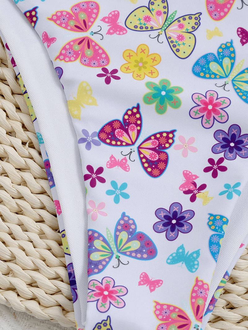 Butterfly Blomsterprint Ærmeløse Justerbare Stropper Strand Badetøj Bikini