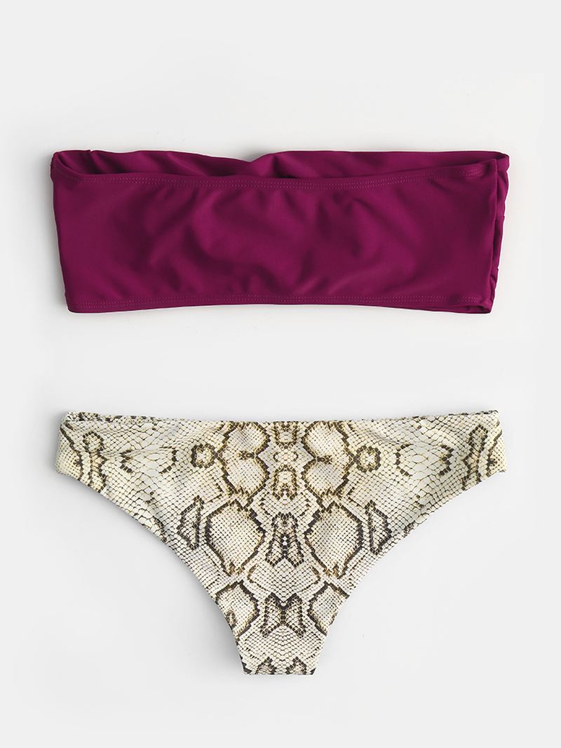 Dame Bandeau Bikini Stropløs Badedragt Med Slangeskind Med Tryk Bund