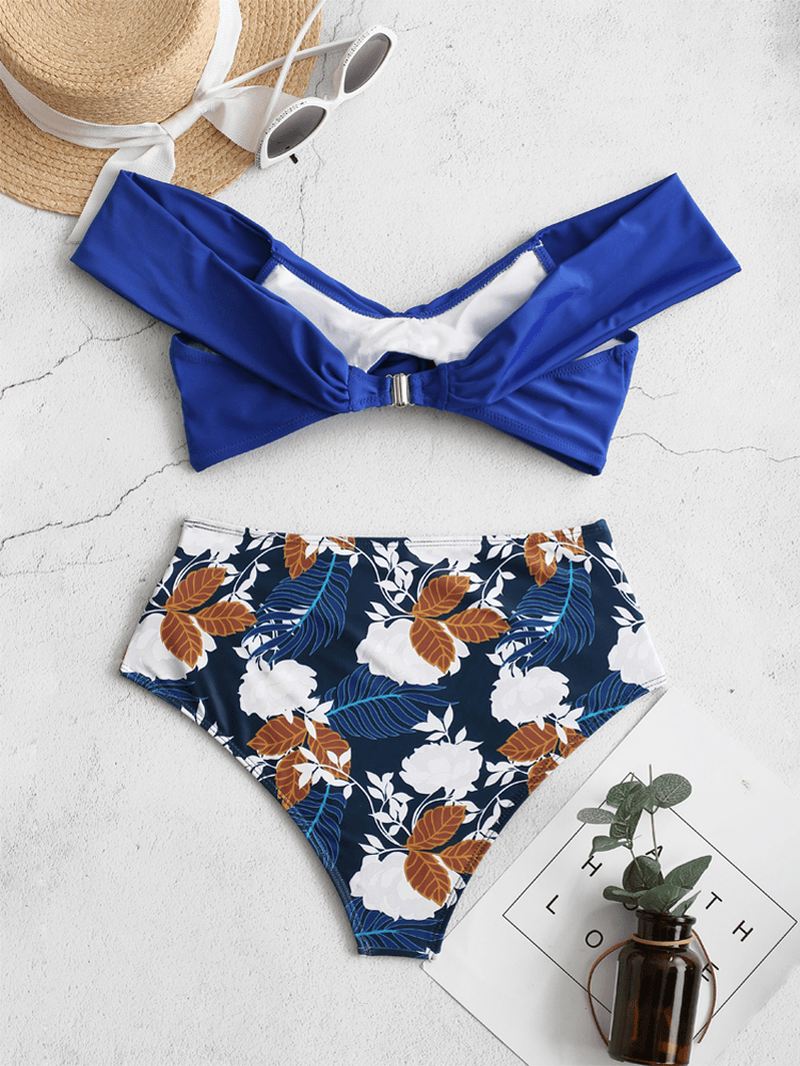 Flora Trykt Højtaljet Ryg Lukning Rygløse Bikini Badedragter