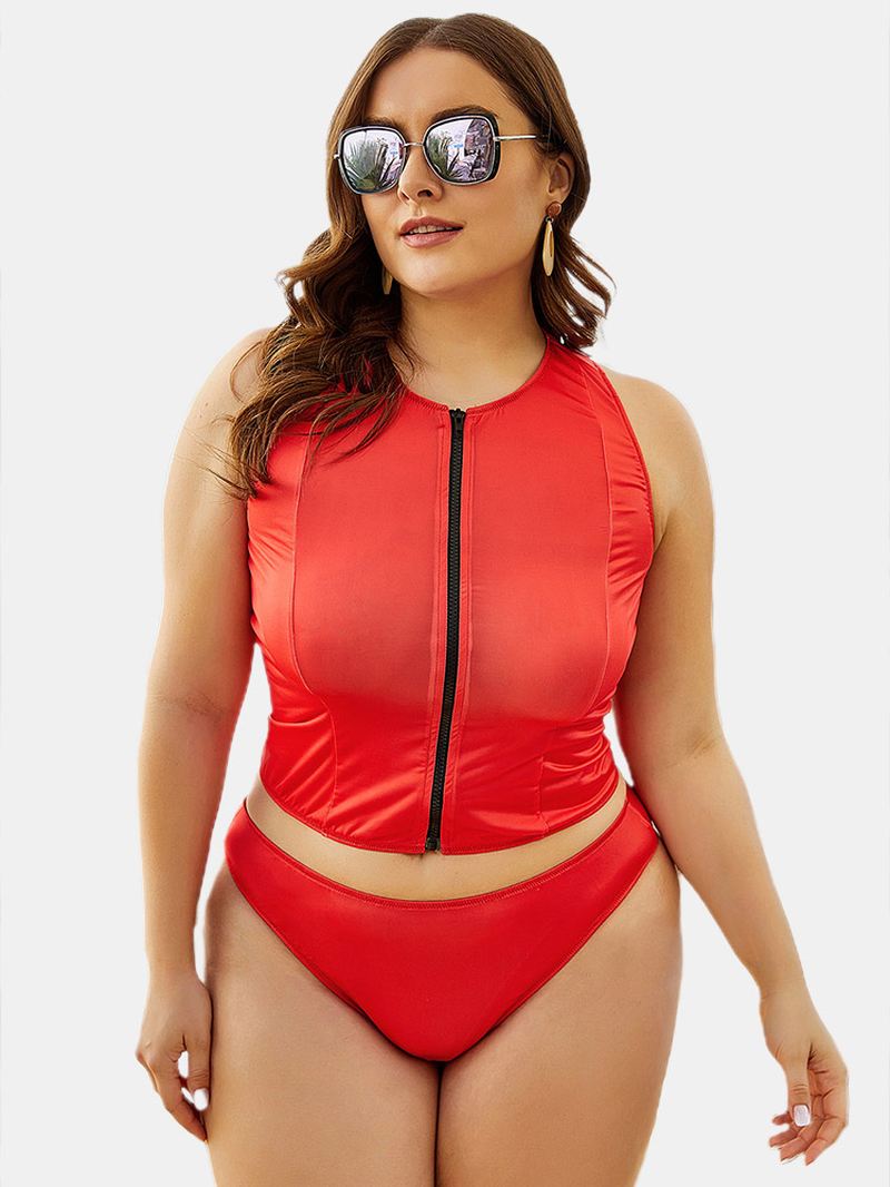 Front Zip Up Racer Back Toppe Med Mid Waist Bottoms Bikini