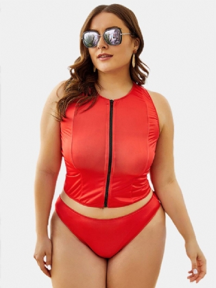 Front Zip Up Racer Back Toppe Med Mid Waist Bottoms Bikini