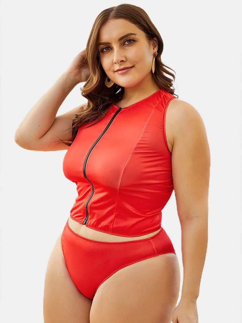 Front Zip Up Racer Back Toppe Med Mid Waist Bottoms Bikini