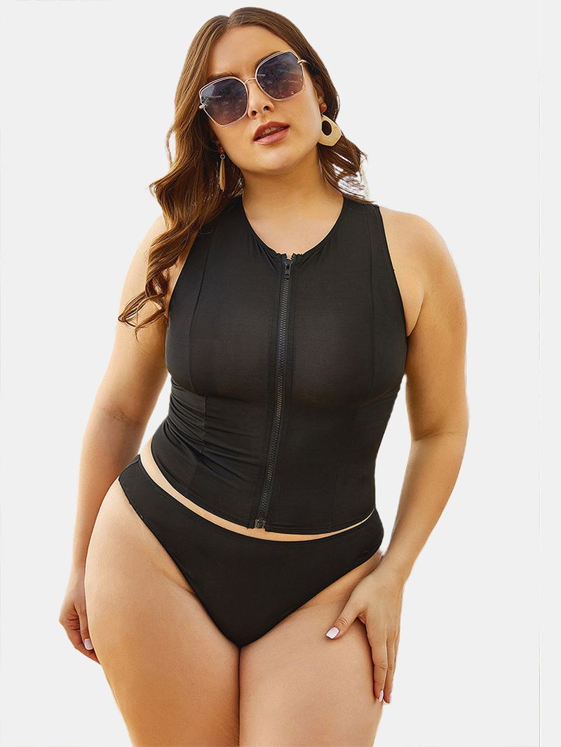 Front Zip Up Racer Back Toppe Med Mid Waist Bottoms Bikini