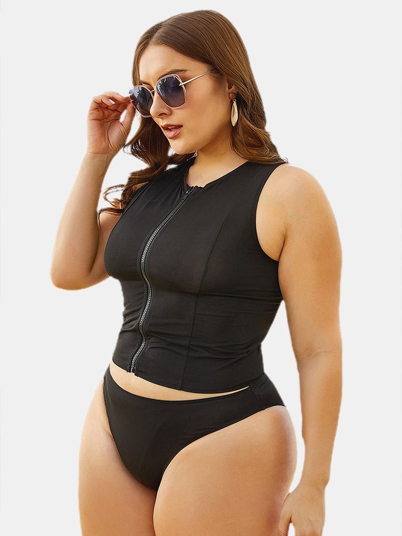 Front Zip Up Racer Back Toppe Med Mid Waist Bottoms Bikini
