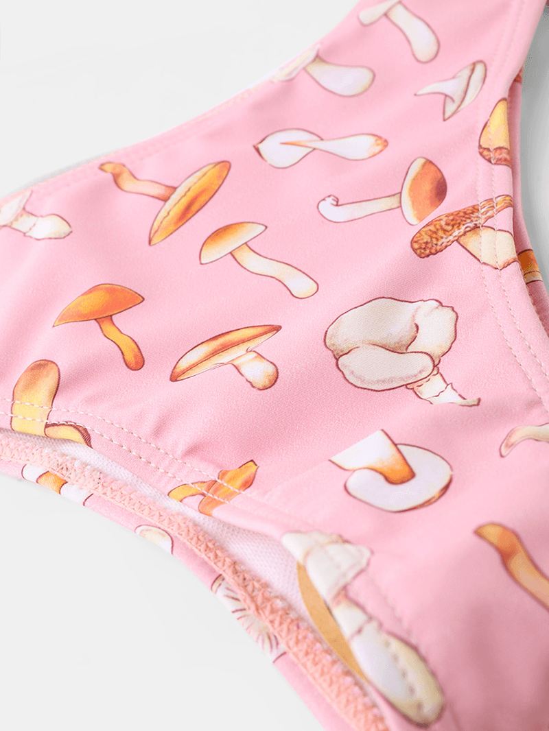 Grøntsager Svampe Med Tryk V-hals Casual Lavtalje Bikini Sæt
