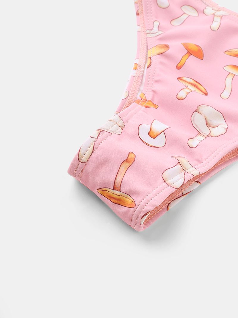 Grøntsager Svampe Med Tryk V-hals Casual Lavtalje Bikini Sæt