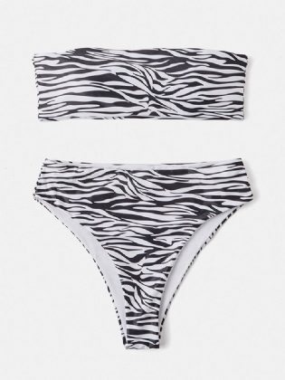 Kvinder Animal Med Tryk Bandeau Backless Bikinithong Badedragt