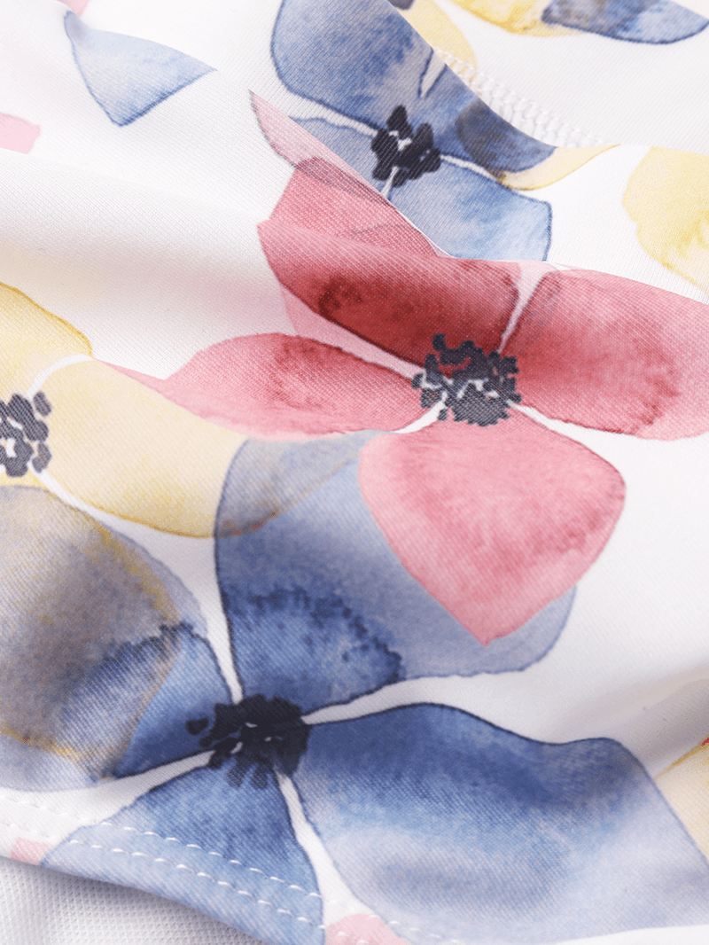 Kvinder Blomsterprint Spaghetti Stropper Rygfri Højtalje Bikini Beach Badetøj