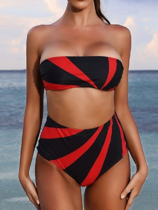 Kvinder Color Block High Waist Bikini Bandeau Stropløs Badetøj