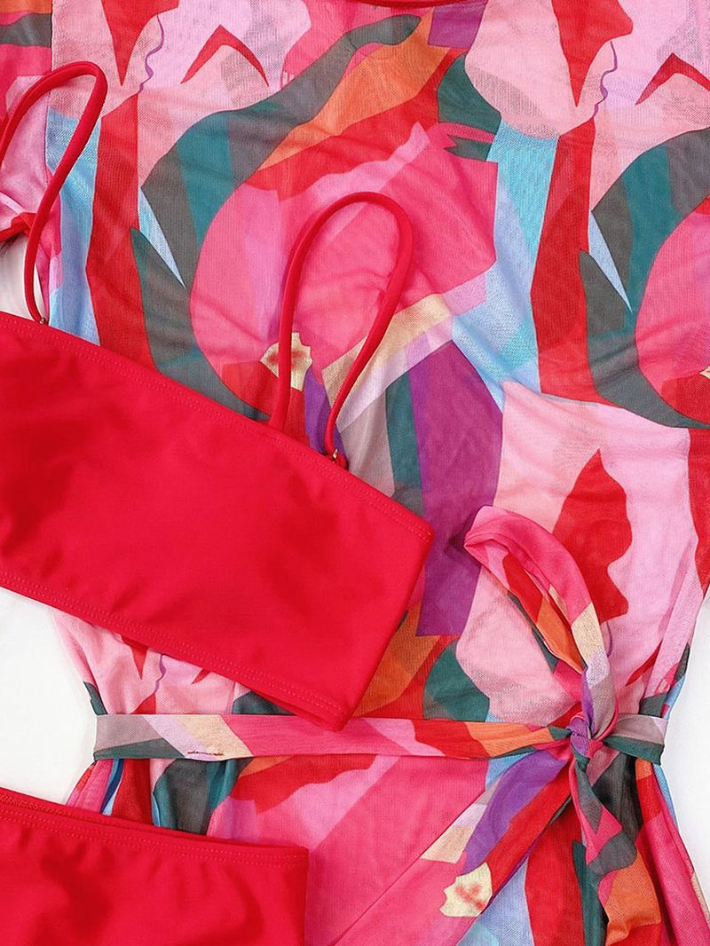 Kvinder Color Block Snøre Kortærmet Kjole Spaghetti Straps Bikinier Badedragt