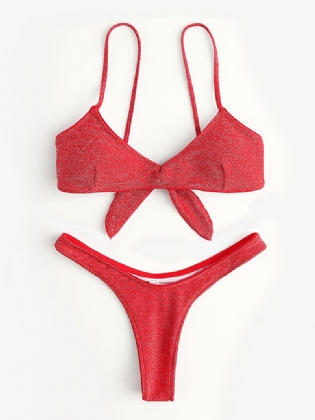 Kvinder Ensfarvet Ryg Tie Spaghetti Straps Rygfri Badetøj Thong Bikini