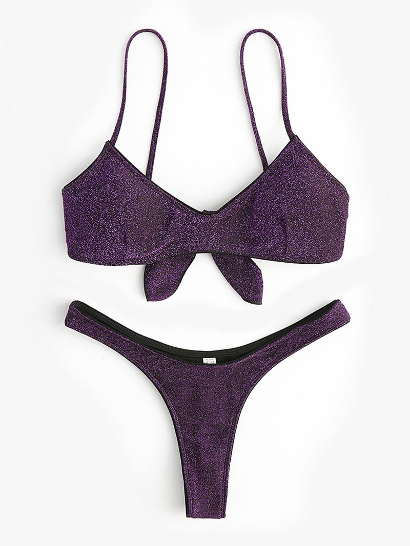 Kvinder Ensfarvet Ryg Tie Spaghetti Straps Rygfri Badetøj Thong Bikini