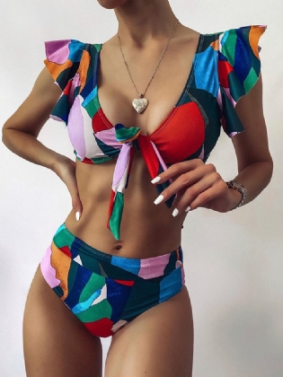 Kvinder Geometri Med Tryk Flæser Knot High Waist Beach Bikini