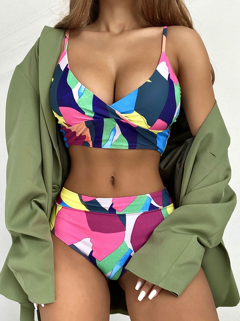 Kvinder Geometri Med Tryk High Waist Bikini Spaghetti Straps Badetøj