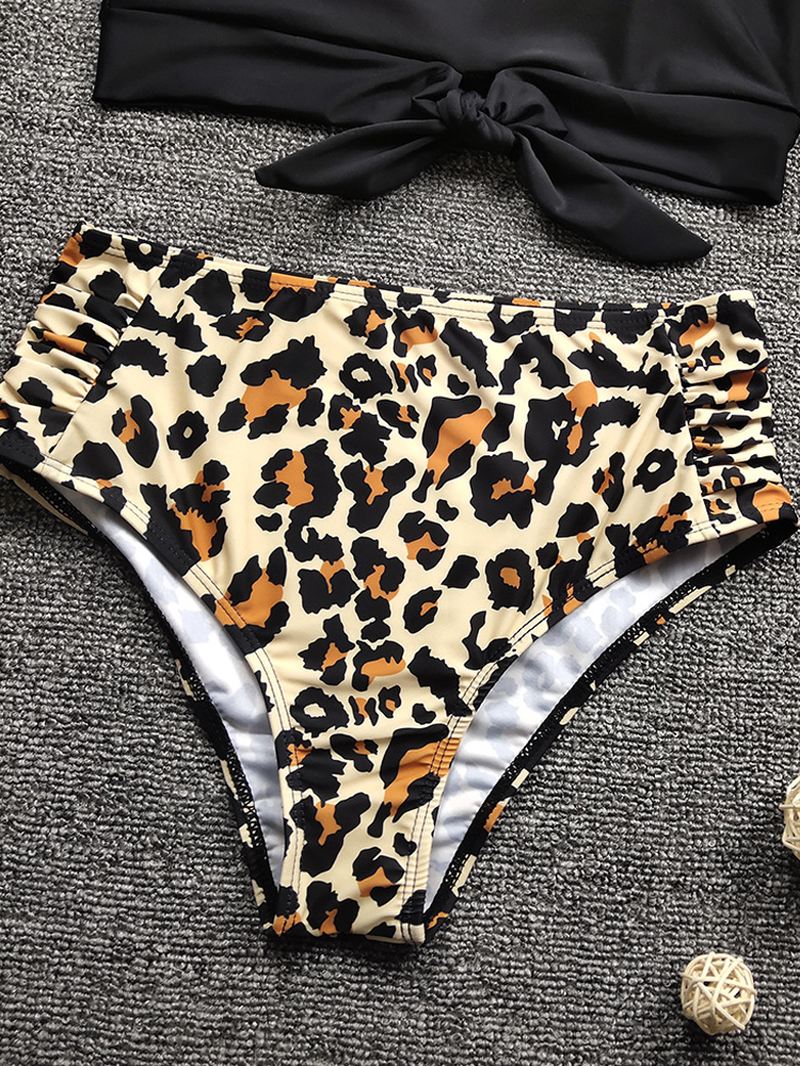 Kvinder Leopard Med Tryk Tie Front High Neck Hot High Waist Bikini