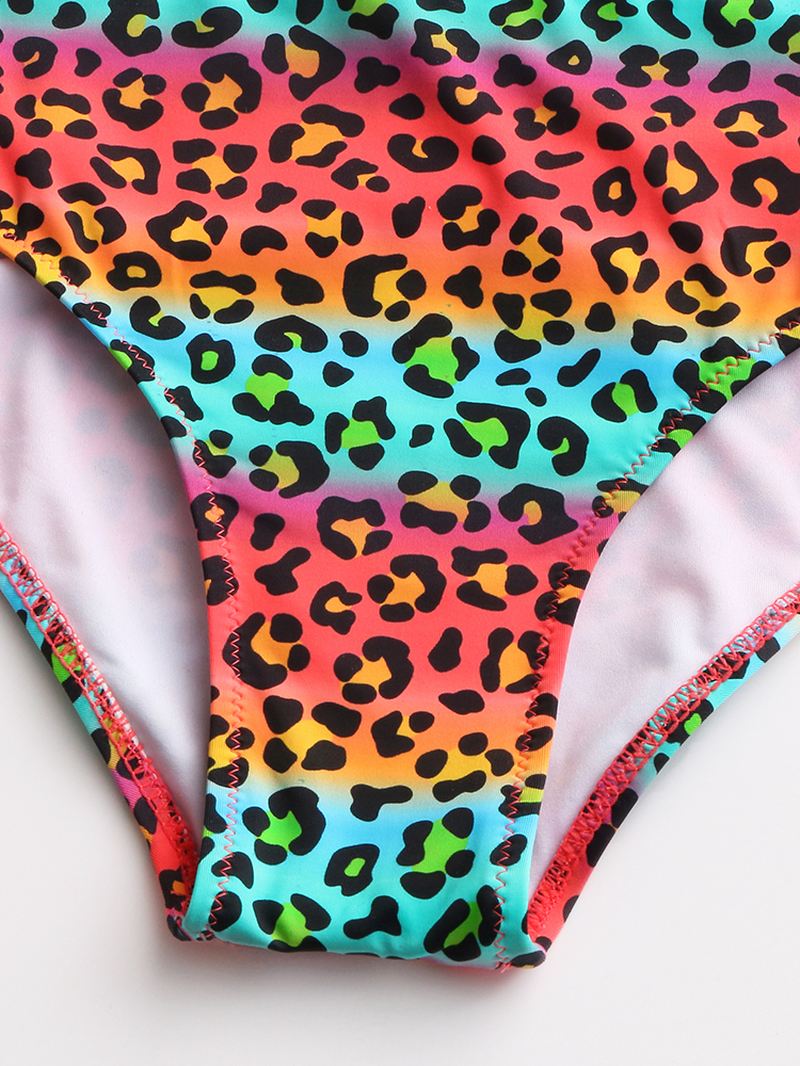 Kvinder Leopard Patchwork Front Lynlås Bikini Rygløst Badetøj