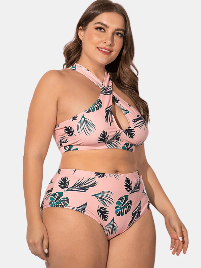 Kvinder Plus Størrelse Criss Cross Strappy Printet High Waist Bikini