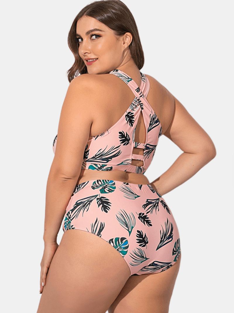 Kvinder Plus Størrelse Criss Cross Strappy Printet High Waist Bikini
