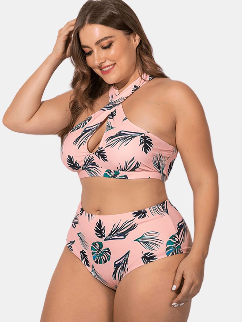Kvinder Plus Størrelse Criss Cross Strappy Printet High Waist Bikini