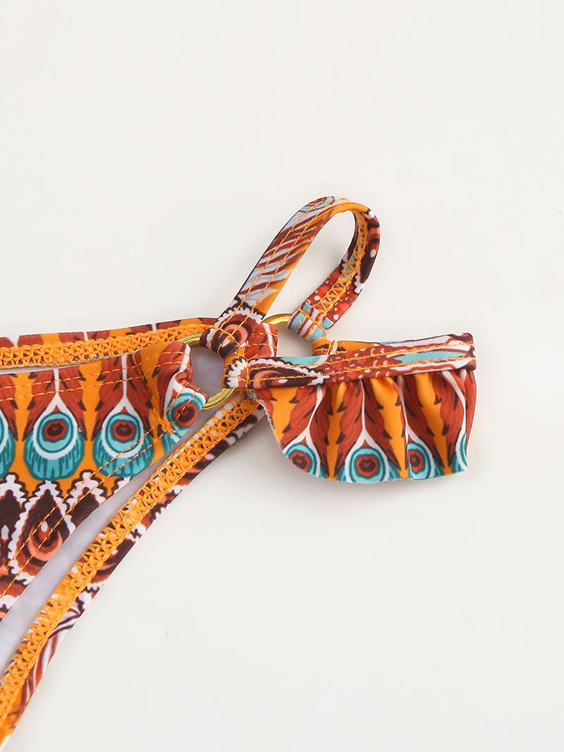 Kvinder Retro Med Tryk Bikini Flæsede Stropper String Triangle Backless Badetøj