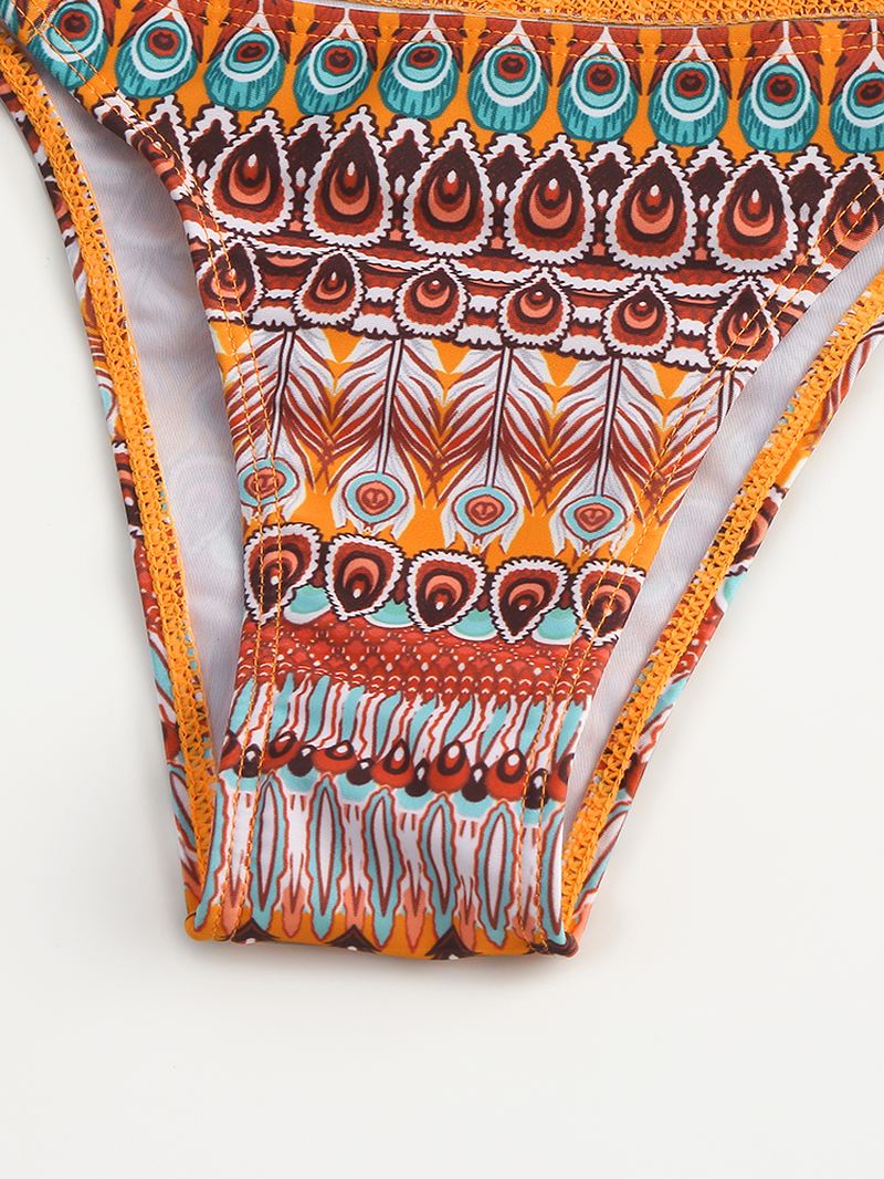 Kvinder Retro Med Tryk Bikini Flæsede Stropper String Triangle Backless Badetøj