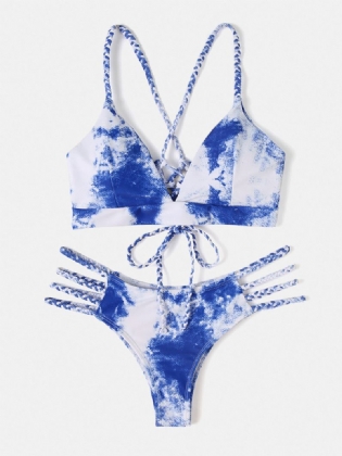 Kvinder Tie Dye Criss-cross Rygbandage Rygløs High Fork Bikini