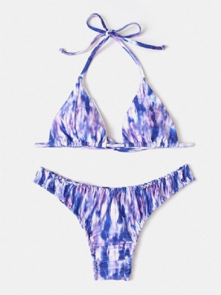 Kvinder Tie-dye Med Tryk Halter Rygløs Elastisk Lavtalje Bikinier Strandtøj