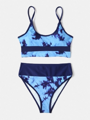 Kvinder Tie-dye Patchwork Bikinis Badedragt Med Høj Talje