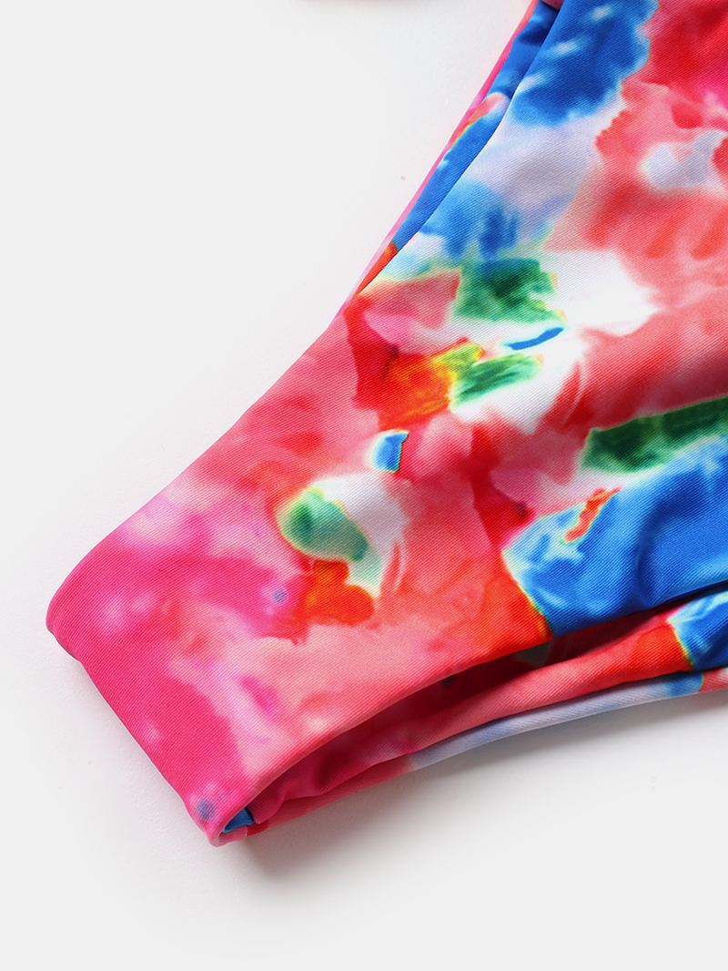 Kvinder Tie Dye Trekant Halter String Micro Bikinis Backles Beachwear Med Håndring