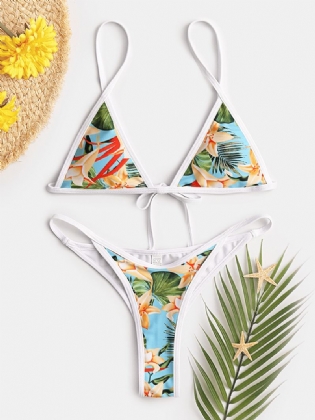 Kvinder Tropical Med Tryk Triangle String Hot Badetøj Rygløs Bikini
