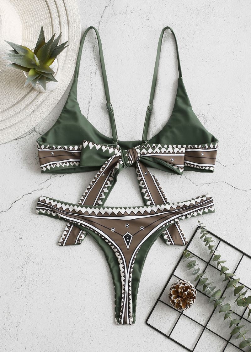 Spaghetti-stropper Snøre-up Toppe Med Thongs Bund Mini Bikini