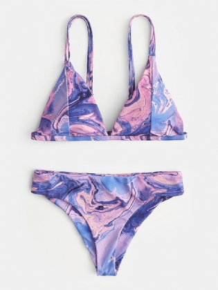 Tie-dye Med Tryk Bikini Spaghetti Straps Rygfri Trekantet Badedragt Strandtøj