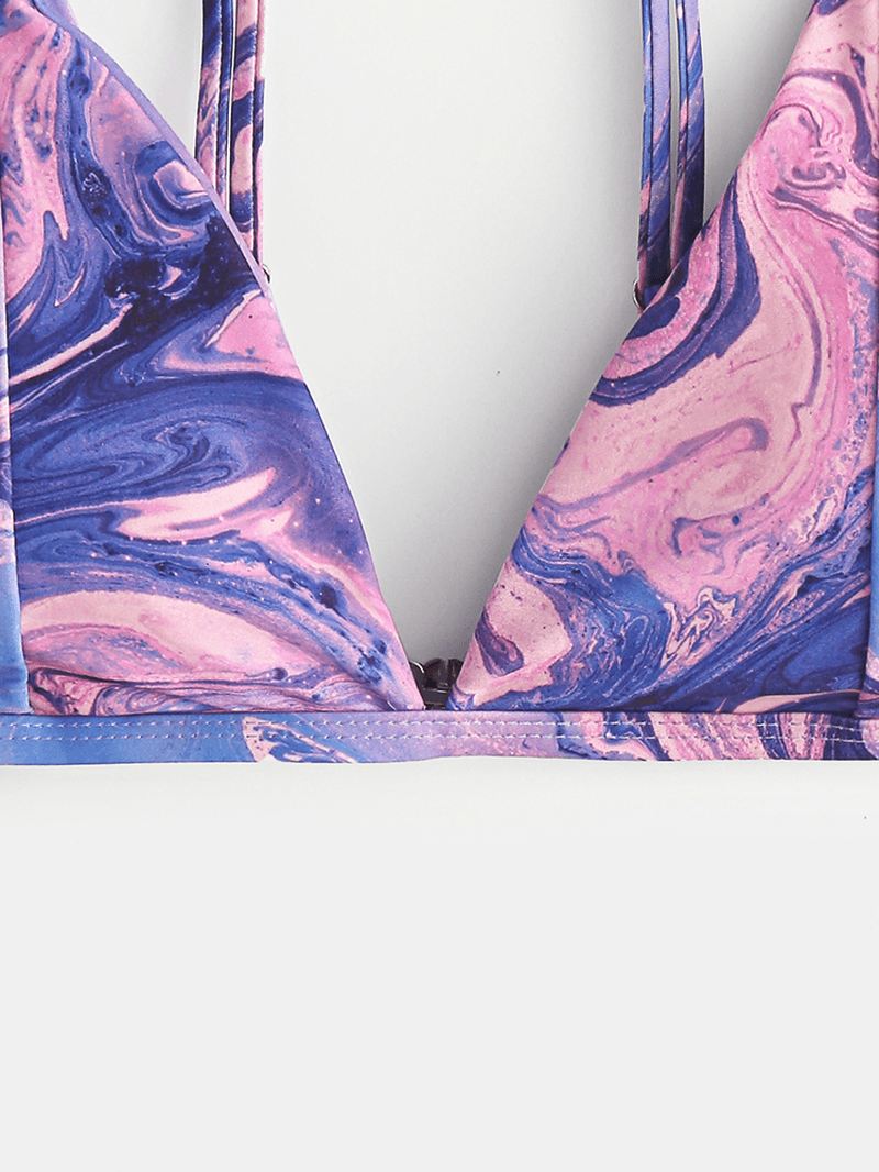 Tie-dye Med Tryk Bikini Spaghetti Straps Rygfri Trekantet Badedragt Strandtøj
