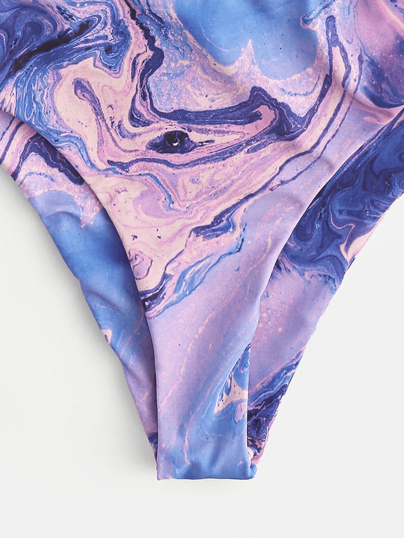 Tie-dye Med Tryk Bikini Spaghetti Straps Rygfri Trekantet Badedragt Strandtøj