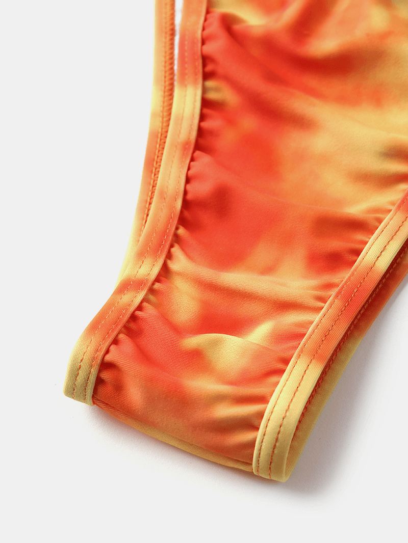Tie Dye Med Tryk Thong Bikini Spaghetti Straps Rygløs Badedragt