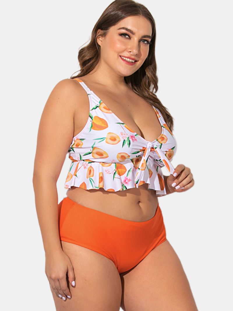 Trykte Dybe Halsudskæringer Justerbare Stropper Plus Størrelse Bikini