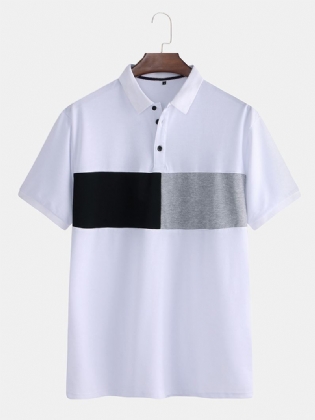 Herre Farve Matchende Kortærmet Afslappet Mode Bomuld Golf Skjorte