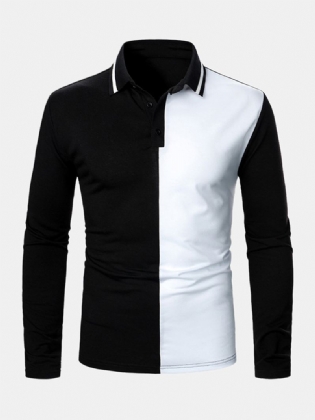 Herre Kontrastfarve Tofarvede Patchwork Revers Langærmede Golfskjorter
