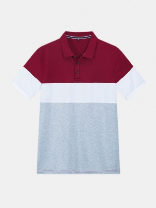 Herre Ny Farve Matchende Afslappet Mode Bomuld Kortærmet Golf Skjorte