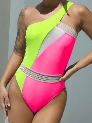 Kontrastfarve Hollow Out One Piece Beach Badedragter Med Pad