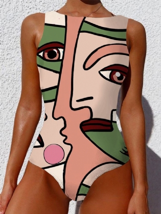 Kvinder Abstrakt Figur Med Tryk Rygløse Brede Remme Slmming One Piece