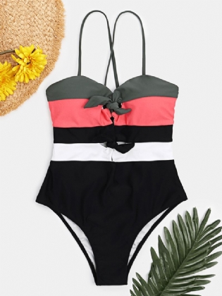 Kvinder Badetøj Color Block Tie Front Tie Back One Piece